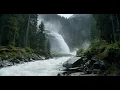Calming Powerful Mountain Waterfall and River. Relaxing Nature Sounds. (10 Hours, 4K). White Noise.