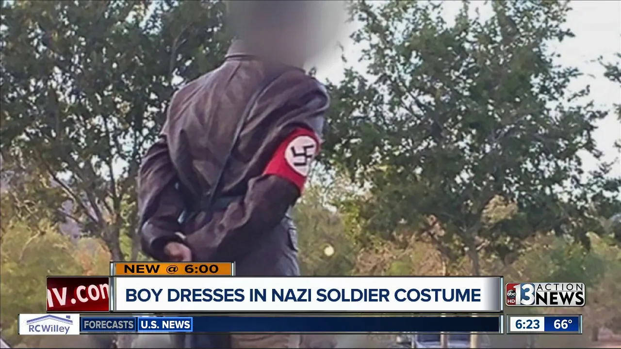 Boy dresses in Nazi soldier costume