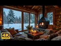 Snowfall at Cozy Winter Cabin Ambience ❄️ Slow Piano Music \u0026 Fireplace Sounds for Relaxation