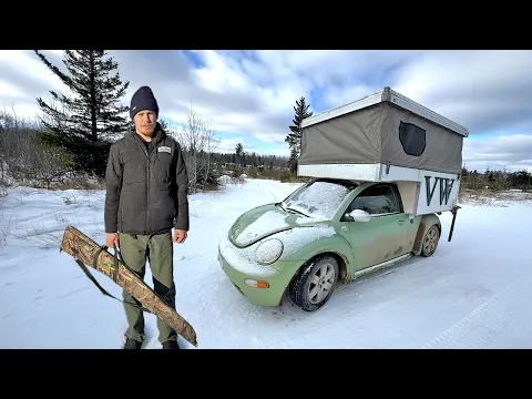Overnight Winter Camping in my Tiny Car - Grouse Wildrice Soup