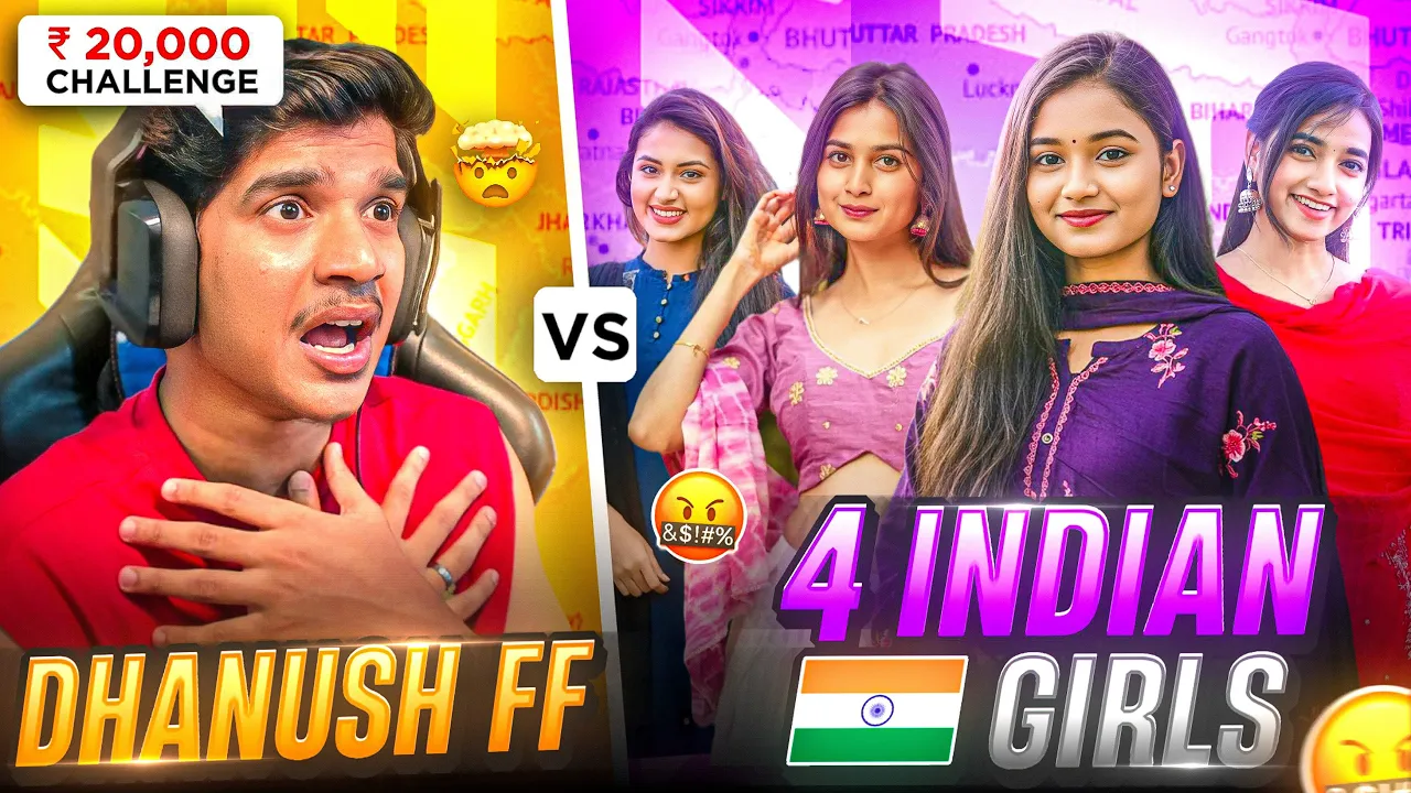 😭 DHANUSH FF vs 4 🇮🇳 INDIAN ANGRY 🤬 GIRLS | 20K CHALLENGE🔥🤑 | FREE FIRE IN TELUGU #dfg #freefire