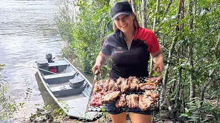 WE SET UP CAMP AND HAD A DELICIOUS BARBECUE BY THE RIVER