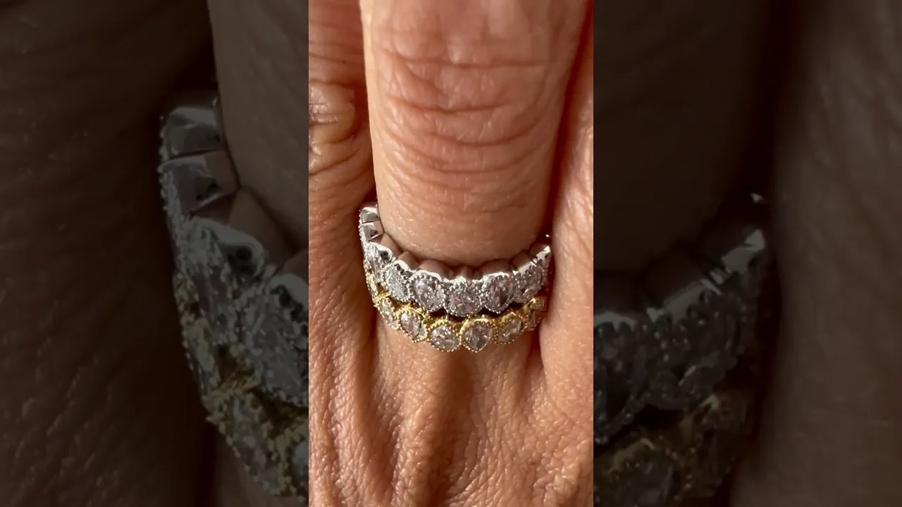 14K Gold Alternating Pear-Cut Three Quarter Way Eternity Milgrain Bezel Set Lab Grown Diamond Wedding Band Ring