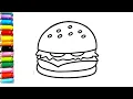 Cute Burger Coloring Page for Kids Fun Easy Coloring Activity