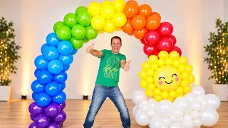 COMO HACER UN ARCO DE GLOBOS 😊 (sin base) 🌈 Arcoíris con Sol y Nubes Fácil✨ Gustavo gg