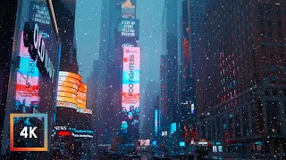 Snowfall In Times Square NYC Walking In New York City In The Winter Snow 4k 