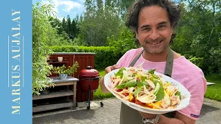 Somrig sallad med tomat, nektarin, mynta och lime | Markus Aujalay