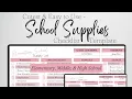 School Supplies Checklist - School Shopping for Elementary School Middle and High School
