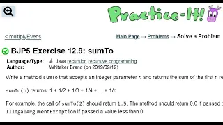 Java Practice It Exercise 12 9 sumTo recursion recursive programming
