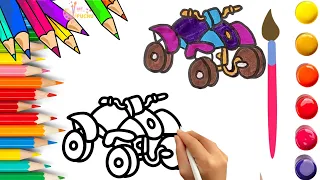 How To Draw cute Quad Bike Drawing Painting Coloring For Kids and Toddlers - Child Art