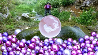😱😱Pry open the giant clam, inside there are dragon shaped pearls and purple pearls, beautiful
