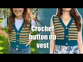 Crochet cropped button up vest 70s inspired lemon peel stitch tutorial