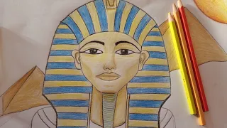 رسم عن الحضارة المصريه القديمه خطوة بخطوة رسم عن المتحف المصري الجديد رسم توت عنخ امون 