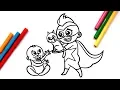 Superhero Boy Pet Cat and Baby - Coloring Pages for Kids