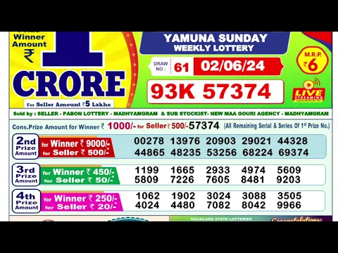 Download MP3 [LIVE] Lottery 1:00 PM Dear nagaland state lottery live draw result 02.06.2024 | Lottery live