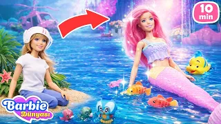 Barbie sihirli bir yere acil iniş yapıyor ve deniz kızı oluyor | Kız oyunu