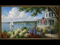 Patriotic Coastal TV Art 4K Patriotic Hydrangeas American Flag The Hamptons Coastal Decor Art