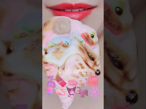 ASMR PINK EMOJI FOOD roasted marshmallow kohakuto sprinkle honey jelly mukbang eating sounds