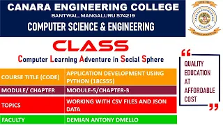 VTU ADP 18CS55 Python Programming Working with CSV and JSON M5 L3