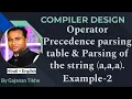 Operator Precedence Parsing Table and parsing of the string a a a
