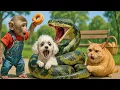 Download Lagu 🐵🐱🐶Monkey \u0026 Fat Orange Cat Save Poodle from Giant Snake Attack and Enjoy Donut at Sunset in the Park