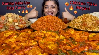 SPICY SUNNY SIDE UP EGG CURRY WITH SCHEZWAN FRIED RICE, CHICKEN TIKKA BIRYANI AND VEGETABLE PULAO