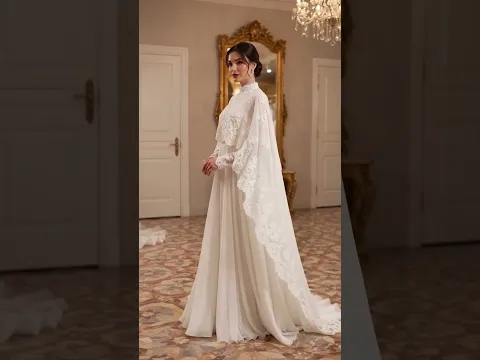 🤍 Dantel İşlemeli Pelerinli Gelinlik! Masalsı Zarafet
