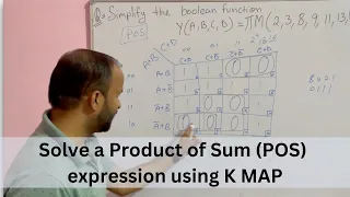Solve a Product of Sum POS expression using K MAP - 4 variable Simplify Boolean Expression
