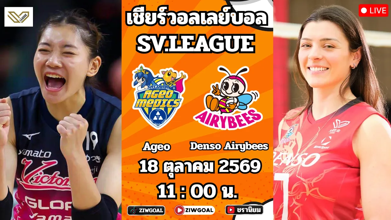 🔴เชียร์สด ชัชชุอร+จิดาภา Ageo 🆚 Denso Airybees : ลีกญี่ปุ่น SV.LEAGUE 2026-10-18 04:58