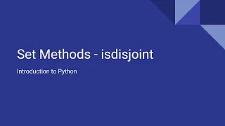 Introduction to Python - Set Methods