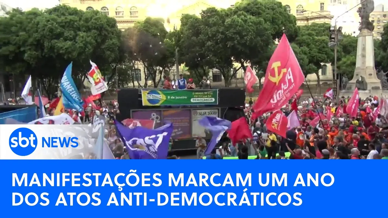 Manifestações marcam um ano dos atos golpistas em várias partes do Brasil| #SBTNewsnaTV (09/01/24)