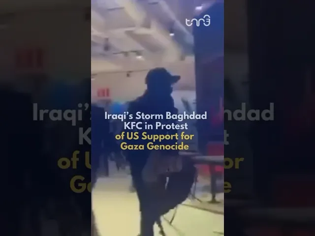 In Baghdad, Iraqi protesters invade a KFC outlet to protest US backing of Israel's actions in Gaza.