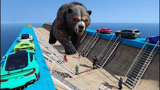 Extreme Sky-to-Island Challenge! 6 Superheroes vs. Wild Bears & Sharks