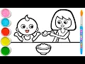 Drawing Painting and Coloring Baby Feeding Picture for Kids Toddlers Watercolor Paintings