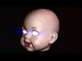 Hologram Creepy Spinning Doll Head VHS Animation Horror Loop GIF LIGHT EYE BALLS Black Background