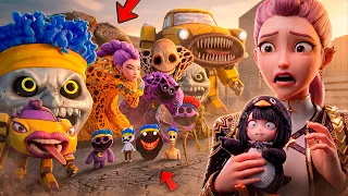 Rumi and Gugu Gaga Penguin HIDE FROM ANGRY MOON D Billions CAR EATERS in Garry`s Mod