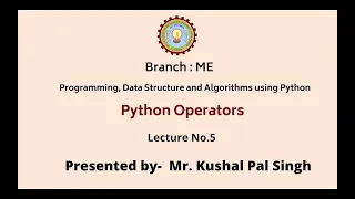 Programming Data Structure and Algorithms Using Python Python Operators AKTU Digital Education