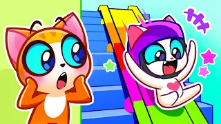 The BIGGEST Rainbow Water Slide! 🌈🏊 Fun Pool Adventure | Purr-Purr Cartoon