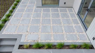 Pietra Grey 24x24 Porcelain Pavers Backyard Design in Cutchogue NY