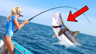 Tossing Out Live Bait for Monster Cobia Fish Ribs Catch Cook