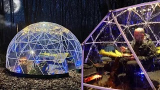 Solo Winter Camp in a heated Snow Globe