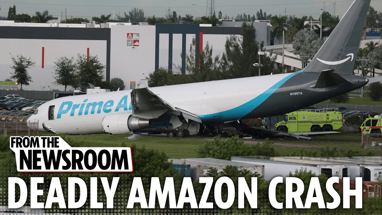 What caused an Amazon plane to crash at Miami airport?