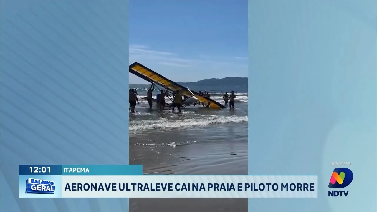 Aeronave ultraleve faz pouso forçado em praia de Itapema e piloto morre horas depois