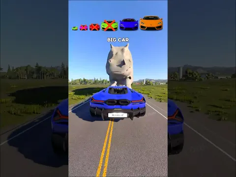 Big & Small Cars vs Running Giant Hippopotamus