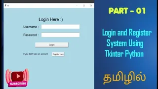 Create window and Label Login and Register system using tkinter python in tamil