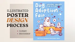 Poster Design for a Dog Adoption Fair Illustrations Speed Process Photoshop