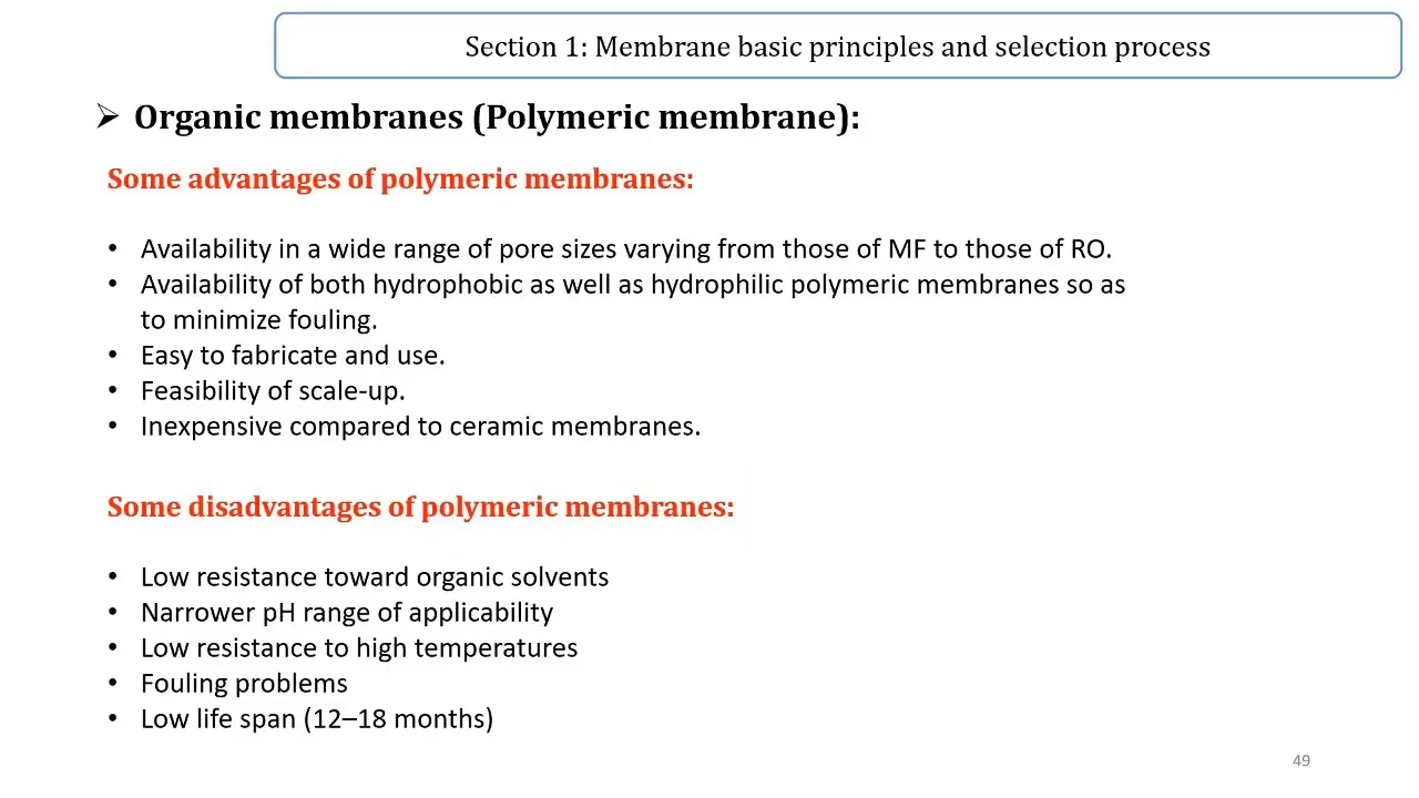 Membrane materials (excerpts from lecture 4)