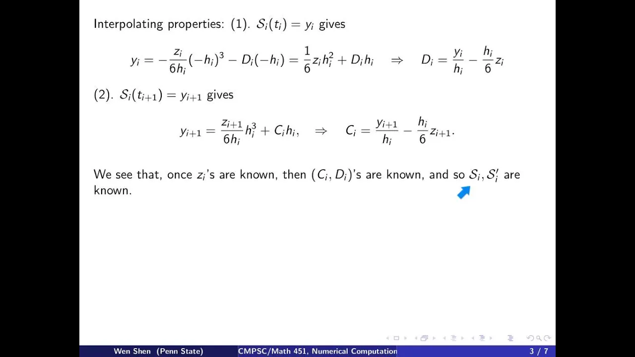 ch3 5: Natural Cubic Splines; Derivation of Algorithm. Wen Shen