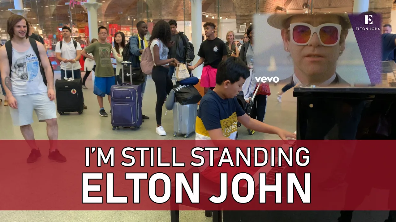 Elton John I'm Still Standing Draws Huge Crowd Public Piano Cover Cole Lam 12 Years Old