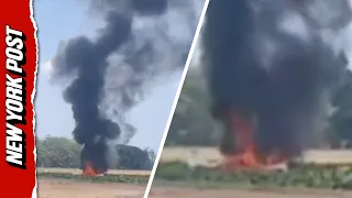 Two Pilots Miraculously Survive Training Aircraft Crash That Exploded Into Flames in Indonesia